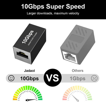Jadaol RJ45 Coupler 10Gbps, Premium Gold Plated Shielded Ethernet Extender with PoE Support, 328ft Long Distance Extend, Ethernet Coupler Female to Female for Cat8 Cat7 Cat6a Cat6 Cable, 1 Pack Black