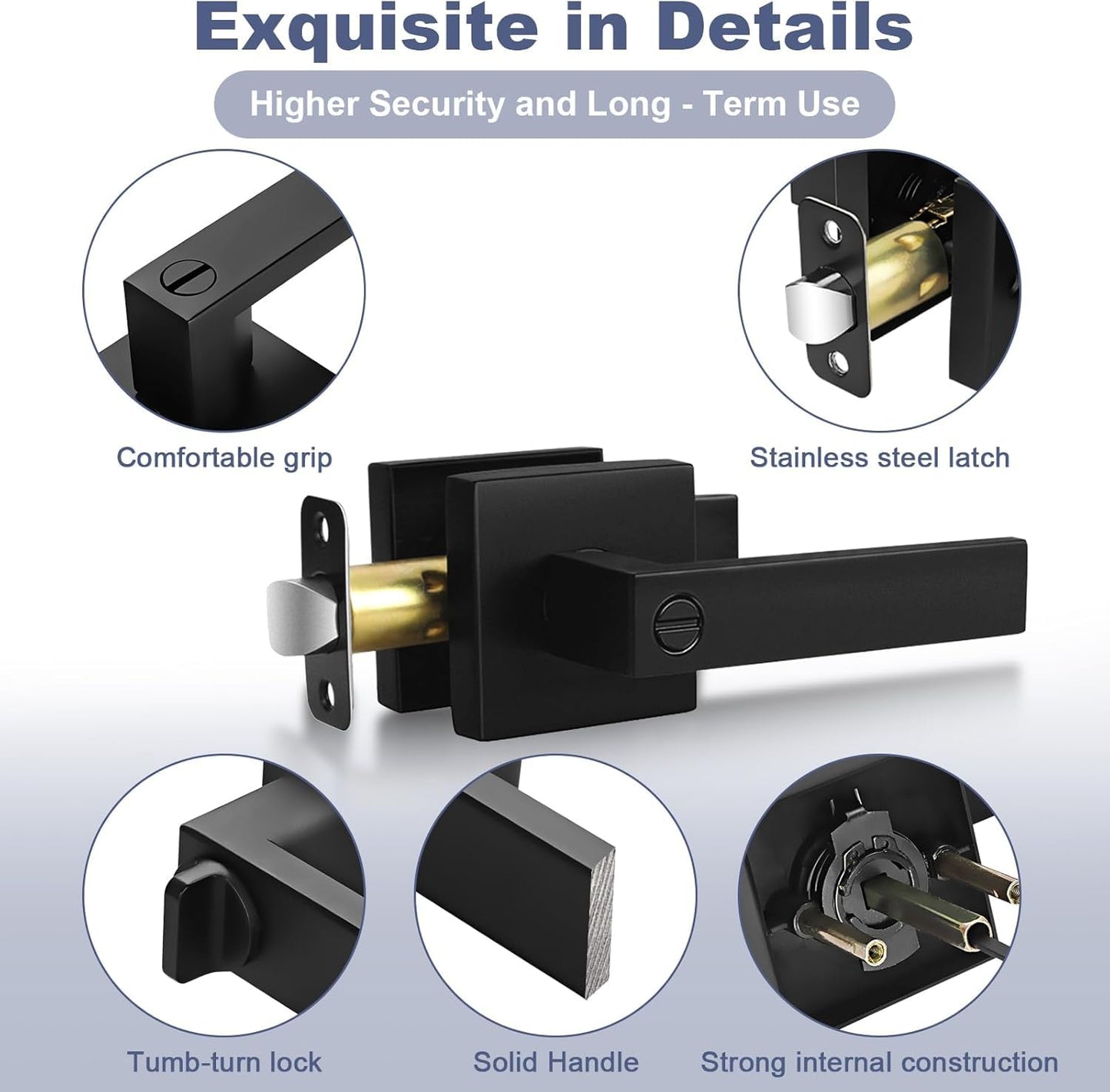 Estmoon 5 Pack Matte Black Door Handles Interior Door Knobs, Home Improvement Keyless Privacy Door Lock, Heavy Duty Zinc Alloy 2.07 lb Door Leverset for Bedrooms Bathrooms