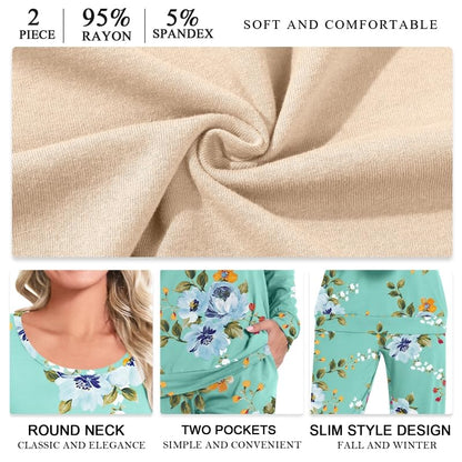 HOTGIFT Womens Pajamas Sets, 2 Piece Lounge Pjs Set Long Sleeve Long Pant Ladies Sleepwear with Pockets Halloween Purple Medium