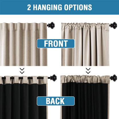 H.VERSAILTEX 100% Blackout Curtains for Bedroom with Black Liner Full Room Darkening Curtains 84 Inch Long Thermal Insulated Back Tab/Rod Pocket Window Drapes for Living Room, 2 Panels, Natural Sand
