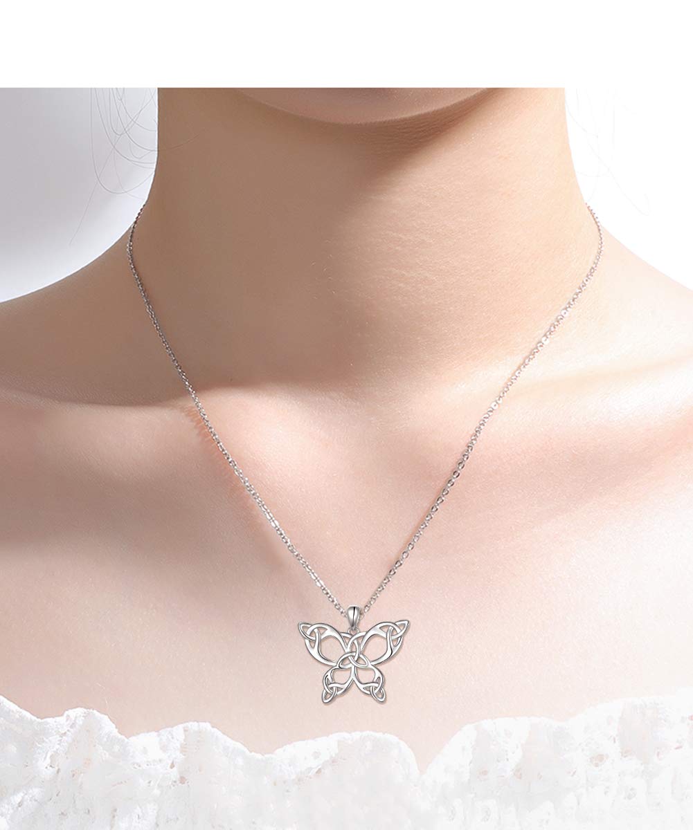 DAOCHONG 925 Sterling Silver Celtic Jewelry Celtic Butterfly Necklace for Women Butterfly Lovers Birthday Gifts