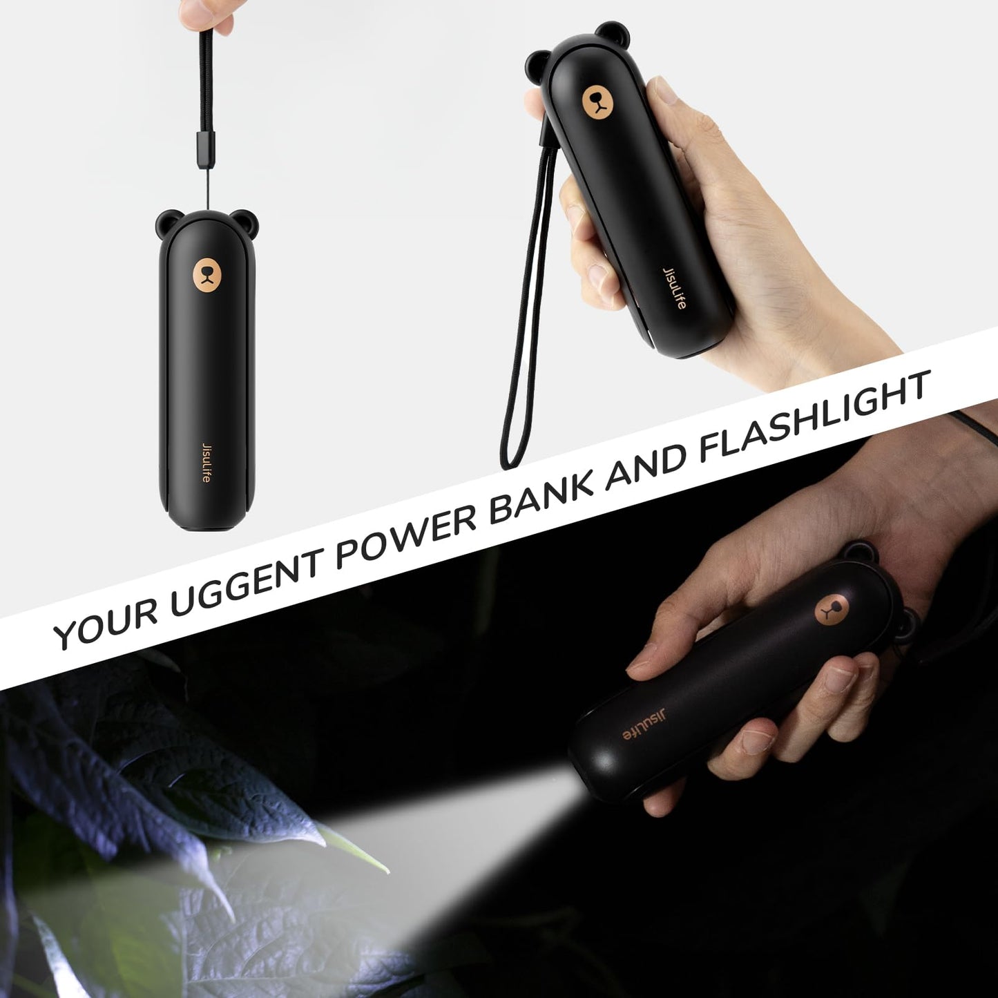 JISULIFE Handheld Fan with 4500 mAh Powerbank Max 37 Hours Runtime, Pocket Portable Battery Operated or USB Powered Folding Personal Fan, 3 Speeds, Gifts for Women Men Kids Gift for Festival-Black