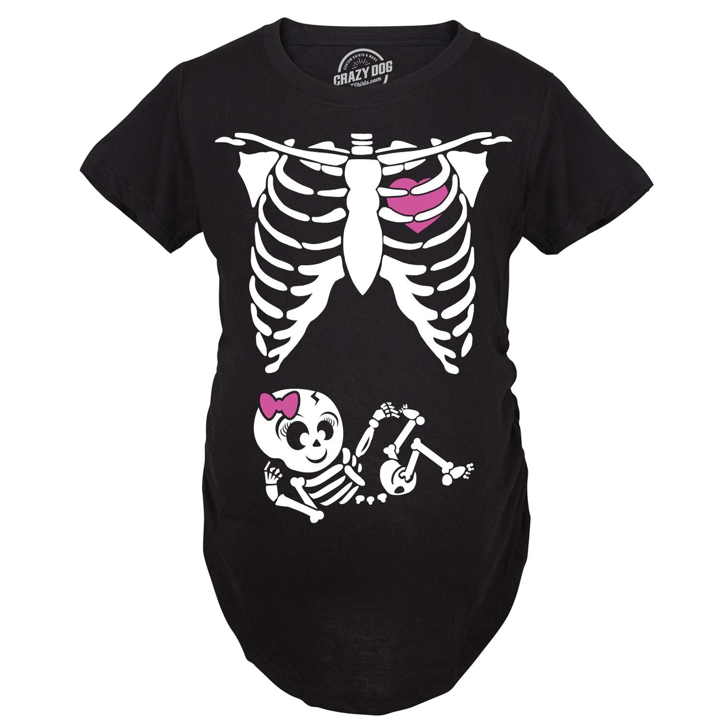 Crazy Dog Womens Maternity T Shirt Funny Skeleton It's A Girl Baby Annoucement Halloween Graphic Novelty Tee Cute Pregnancy Announcement Halloween Costume Black L