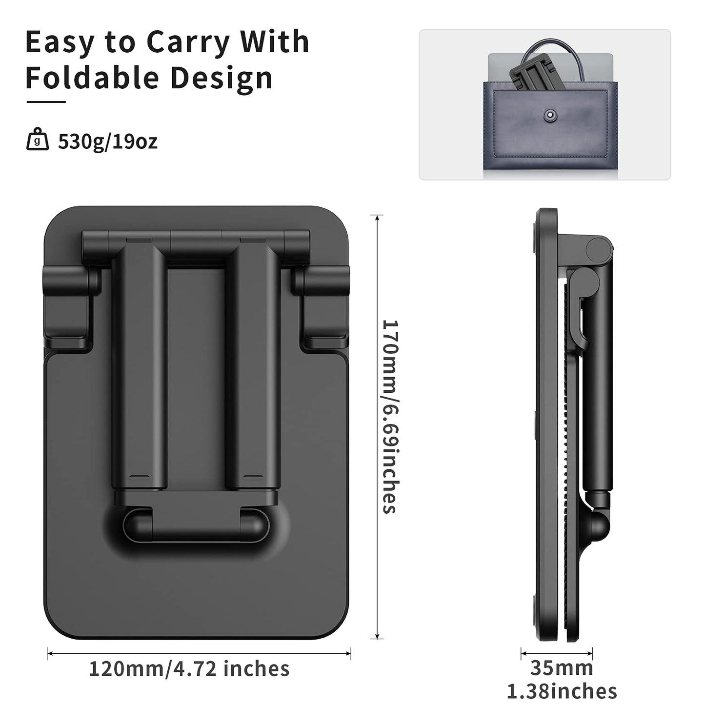 TriPro Tablet Stand -Portable Monitor Stand,4.72" Wide, Adjustable & Foldable, Super Sturdy,Tablet Holder for Desk Compatible with iPad/Tablets/Portable Monitor 7"-15.6"