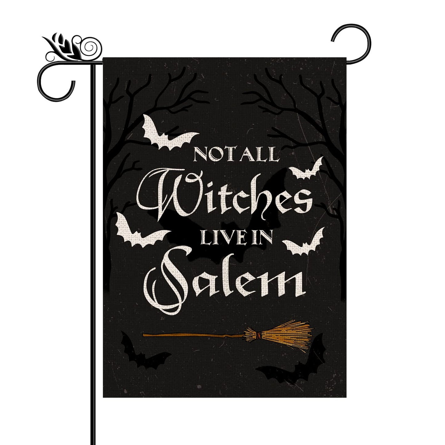 Halloween Garden Flag Not All Witches Live In Salem Broom Halloween Theme Vertical Double Sided Flag Holiday Farmhouse Patio Yard Outdoor Party Decor (Size-12.5" x 18")