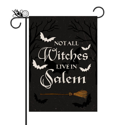 Halloween Garden Flag Not All Witches Live In Salem Broom Halloween Theme Vertical Double Sided Flag Holiday Farmhouse Patio Yard Outdoor Party Decor (Size-12.5" x 18")