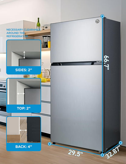 Commercial Cool 20 Cu. Ft. Top Mount Refrigerator with Ice Maker, 2-Door Refrigerator with Top Freezer,Freezer with Icemaker and Adjustable Temperature Control,Energy Star Certified, Stainless Look