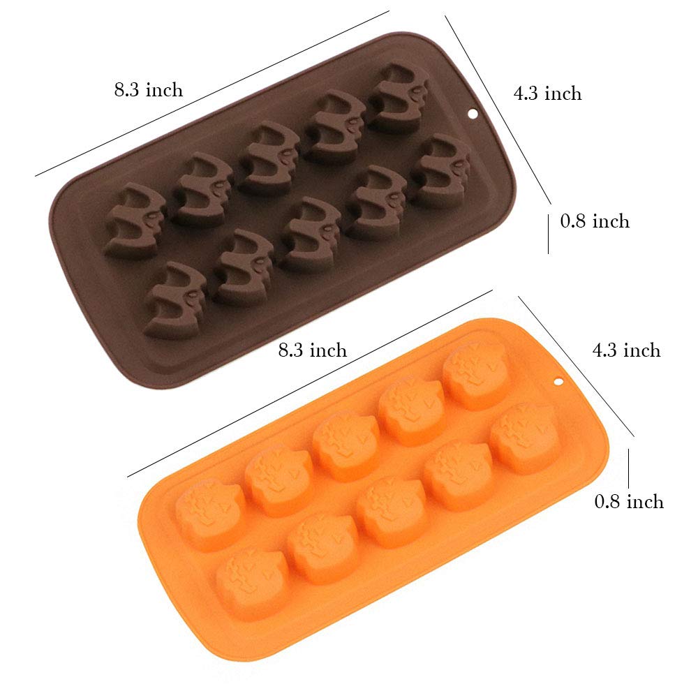 4Pcs/Set Halloween Chocolate Candy Molds - Bat, Pumpkin, Witch Hat, Ghost, Skull Silicone Jello Fat Bomb Molds - Mini Soap, Wax, Crayon Melt Mould, Ice Cube Trays - Halloween Party Favor Supplies