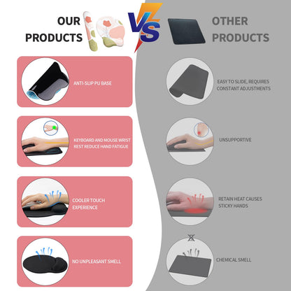 eulps Mouse Pad Wrist Support, Ergonomic Memory Foam Keyboard Wrist Pad & Gel Wrist Rest Set for Computer Keyboard for Easy Typing & Pain Relief for Office & Home (Rose Set)