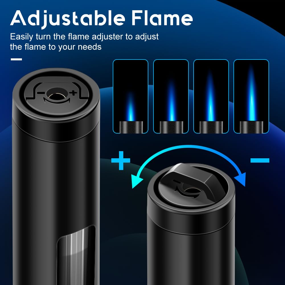 LcFun Torch Lighters 2 Pack Refillable Butane Lighter, Butane NOT Included, Windproof Adjustable Jet Flame Long Lighters for Candle, Grill, BBQ, Camping