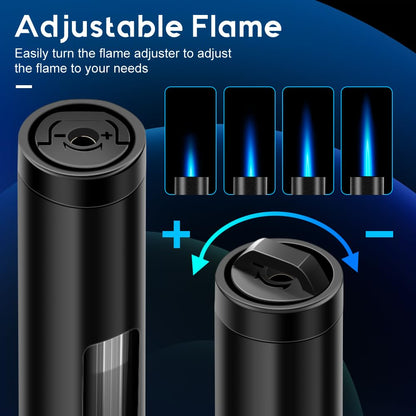 LcFun Torch Lighters 2 Pack Refillable Butane Lighter, Butane NOT Included, Windproof Adjustable Jet Flame Long Lighters for Candle, Grill, BBQ, Camping