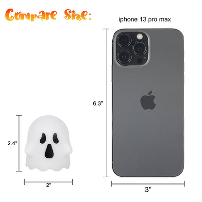 DRomance Halloween Ghost Lights Flameless Candles Battery Operated with Remote and Timer 6 Pack Spooky White LED Votive Candles Dimmable Light Halloween Indoor Decoration(2 x 2.4 Inches)