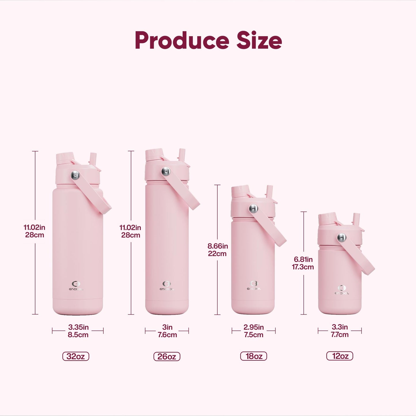 Insulated Water Bottle with Straw - Encool Stainless Steel Water Bottle, Leak-Proof, BPA-Free, Double Wall Vacuum Keeps Cold for 24 Hours for Sports, Travel, School (26 oz, Cotton Candy)