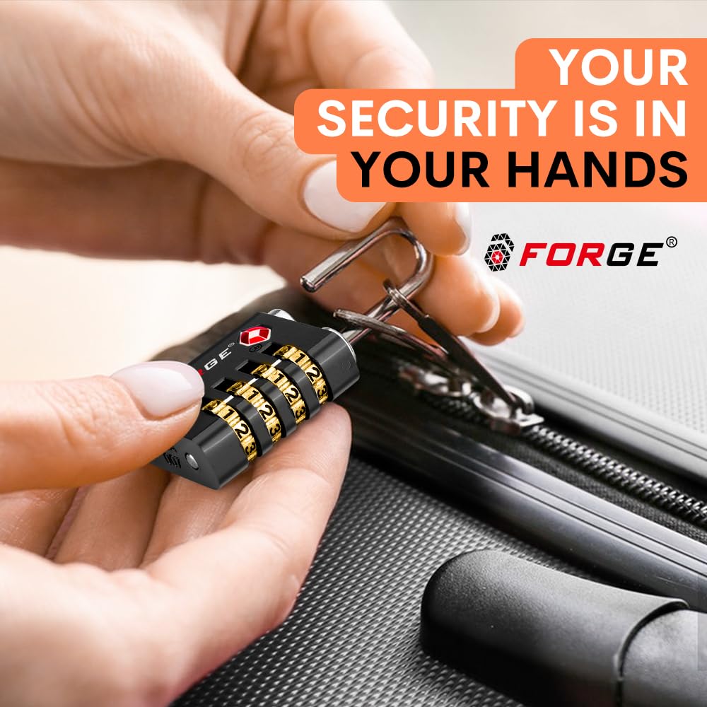 Forge Dual-Opening: Key or Combination Access Lock, TSA Approved Locks for Luggage, Pelican case, Travel, Gym, School, Stainless Steel Shackle. (Black 2 Pk)