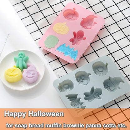2 Pack Halloween Silicone Cake Mold Pumpkin Bat Skull Ghost Shape Silicone Mold for Chocolate Candy Gummy Jello Ice Cube Crayon Melt Biscuits, Soap Molds Silicone Baking Mold Making Kit for Kids