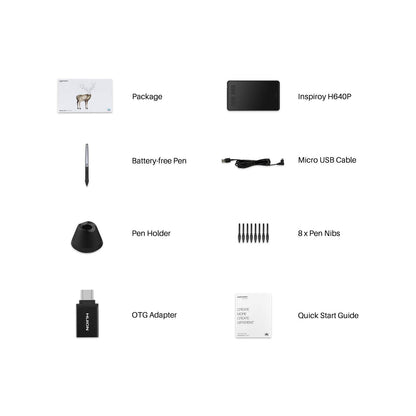 HUION Inspiroy H640P Drawing Tablet, 6x4 inch Digital Art with Battery-Free Stylus, 8192 Pen Pressure, 6 Hot Keys, Graphics Tablet for Drawing, Writing, Design, Teaching, Work with Mac, PC & Mobile