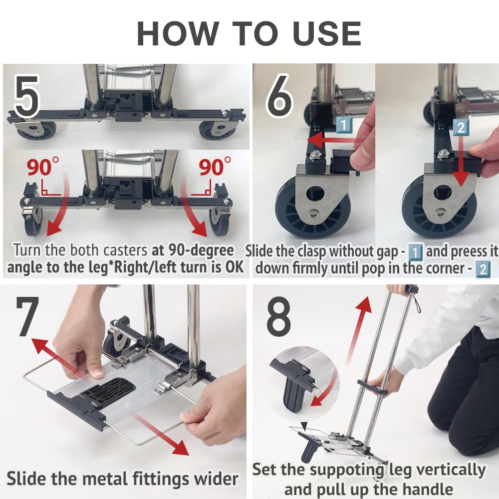 Japard Folding Carrying Cart, Luggage Cart with 2 Wheels One Way, Compact for Travel Small Mini Trolley for Light Duty School Business Bungee Cord