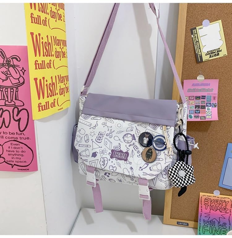 Inshere Cute Crossbody Bag with Kawaii Pins for Women Girls Casual Shoulder Messenger Bag