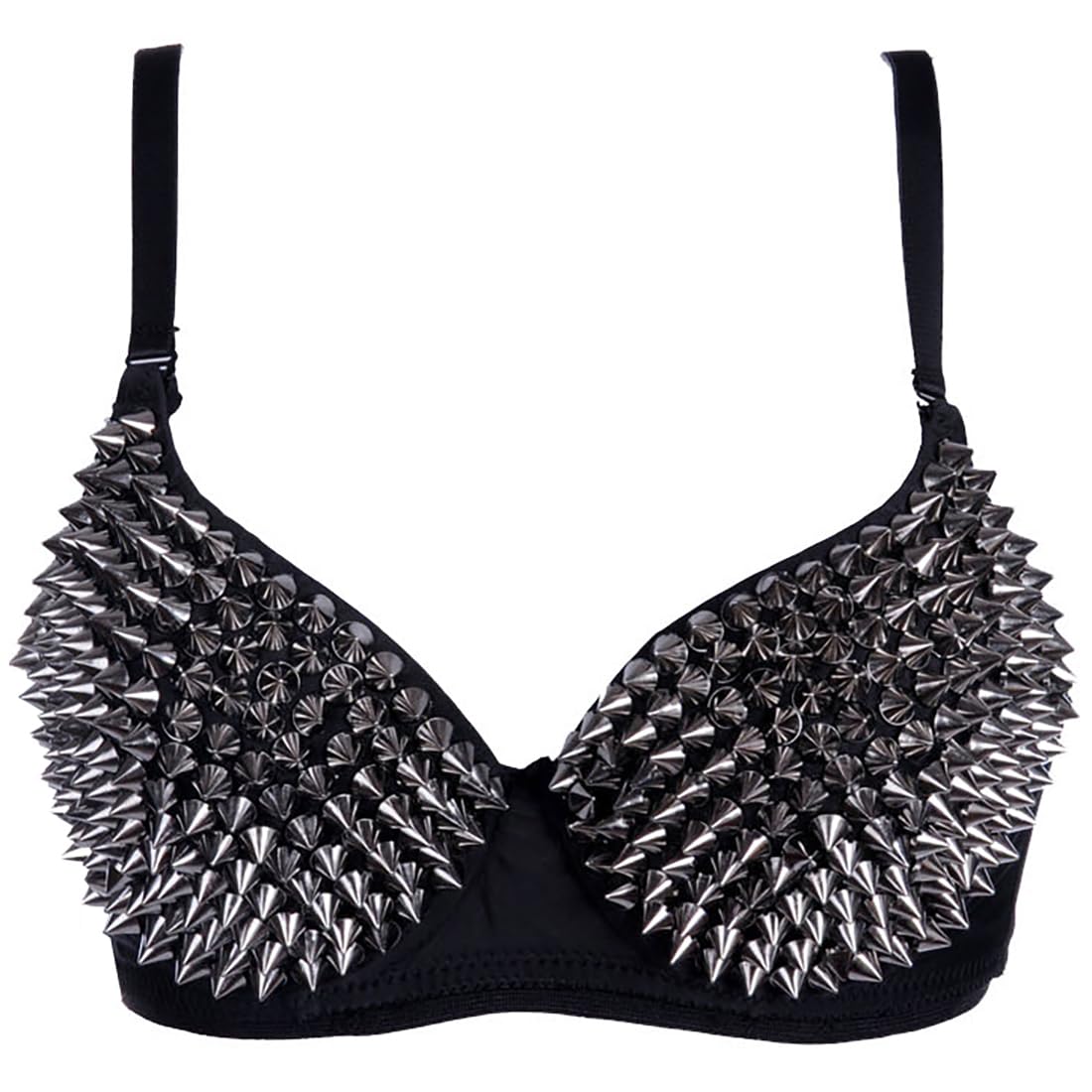 Kimring Women's Steampunk B Cup Spike Studs Rivet Party Club Rave Underwire Sport Bras Tops Grey Medium