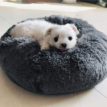 Cozywind Round Plush Dog Cat Bed, Plush Donut Pet Bed Warm Cuddler Nesting Cave with Soft Cushion Sound Sleep Calming Dog Bed Fluffy Plush Cat Bed for Small Medium Dogs and Cats (50cm, grey)