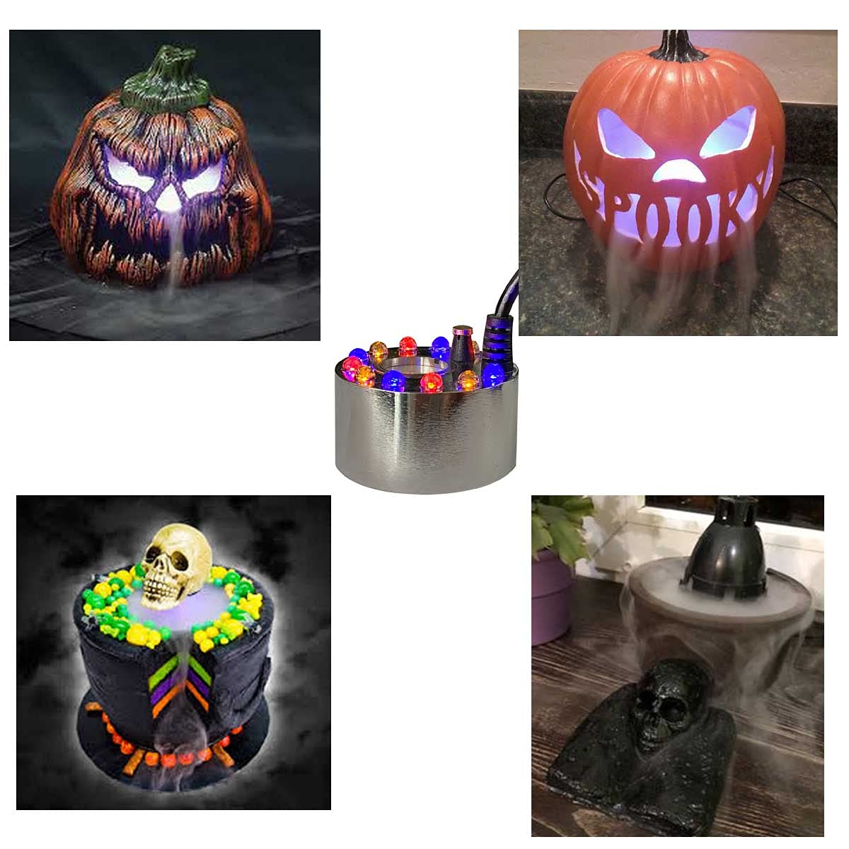 Halloween Lights Mist Maker,Halloween fog Machine Ultrasonic Mist Water Pond Fogger 12 LED Red Yellow and Blue Light Flashes for Halloween Party Decorations and Rockery Fishtank Vase Birdbath Deco