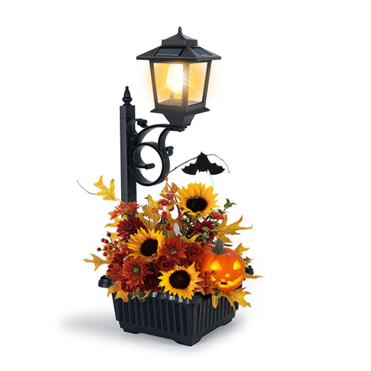 2 in 1 Outdoor Flower Pots for Real or Fake Flowers, Solar Lamp Post Lights - Wall Mount or Freestanding, Waterproof Decorative Lamp for Lawn, Patio, Front/Back Door