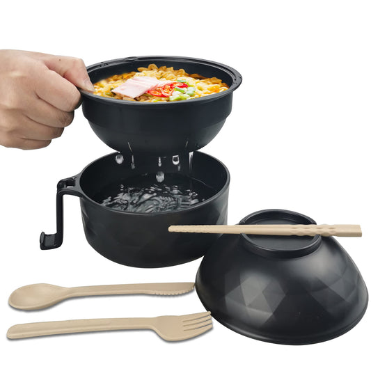 Layron Ramen Cooker Ramen Bowl Set with Chopsticks 33oz Microwave Noodle Bowl College Dorm Room Essentials for Girls for Boys Apartment Essentials-Black