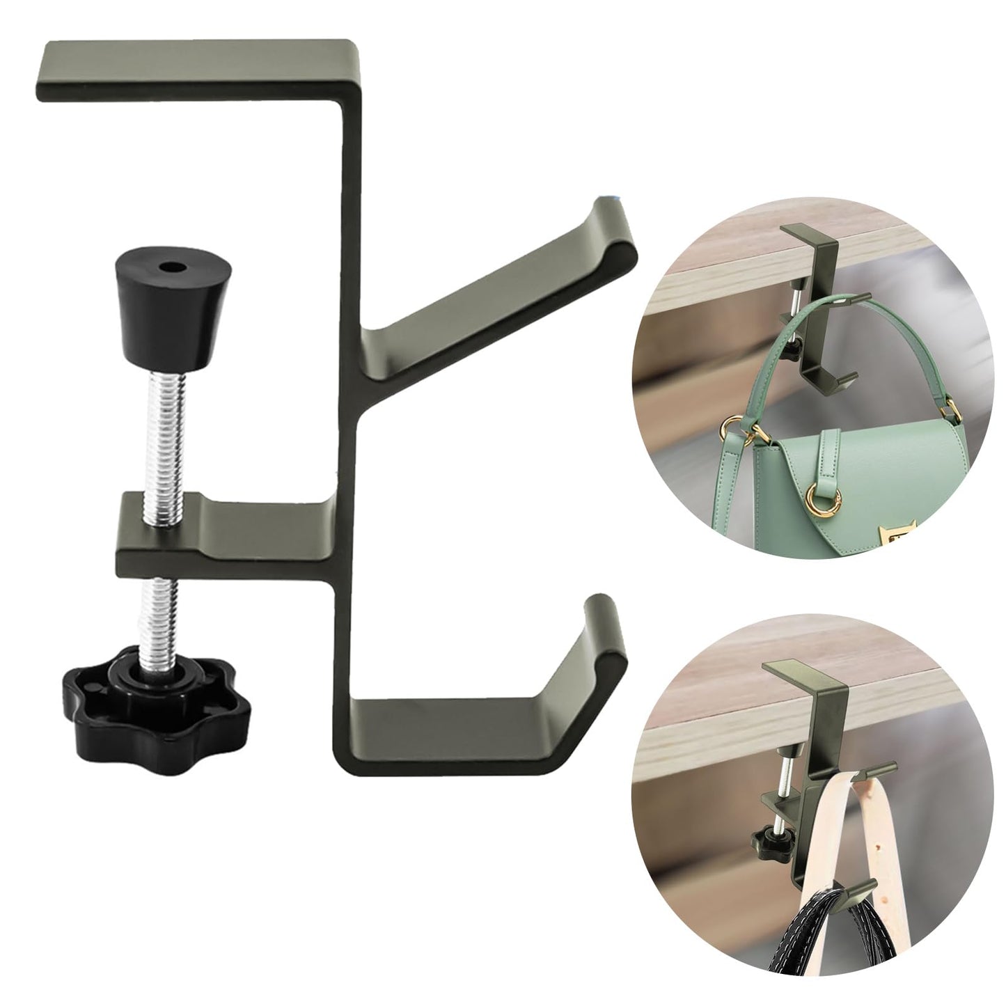 Desk Mount Bag Holder Hook Clamp,On Backpack Hanger Portable Desk Mount Headphones Holder for Reduce Desk Clutter Table Desk Table Hanging Storage (1 Pcs-Double Hook Gray)