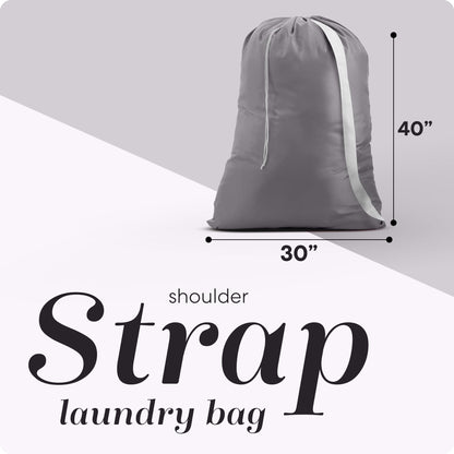Handy Laundry Shoulder Strap Bag - Drawstring Locking Closure, Durable Nylon Material, Large Capacity, Heavy Duty Stitching, Perfect for Laundromat or College Dorm (Grey | 30" x 40")