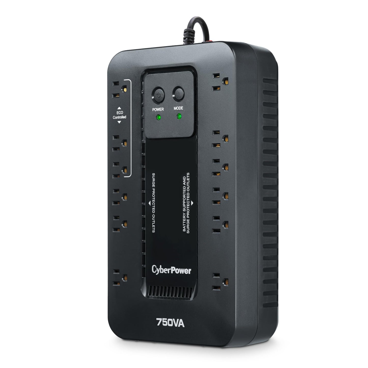 CyberPower EC750G Ecologic Battery Backup & Surge Protector UPS System, 750VA/450W, 12 Outlets, ECO Mode, Compact Uninterruptible Power Supply, Black