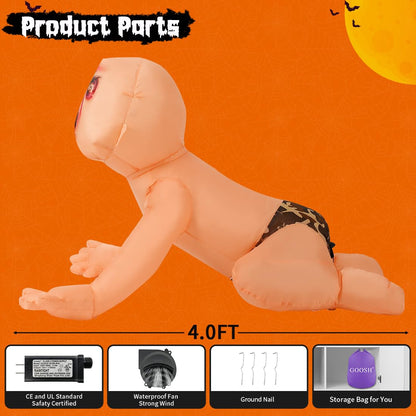 GOOSH 4 FT Halloween Inflatable Zombie Outdoor Decorations Blow Up Yard Scary Zombie with Built-in LEDs for Indoor Garden Lawn Party Decor