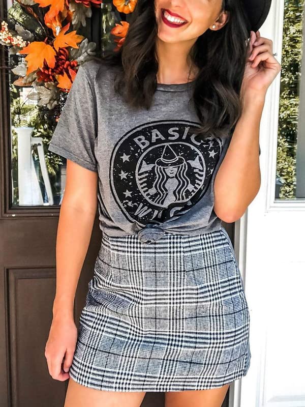 Halloween Shirts for Women Basic Witch Coffee Letter T Shirt Vintage Witches Graphic Tees Fall Halloween Party Tops