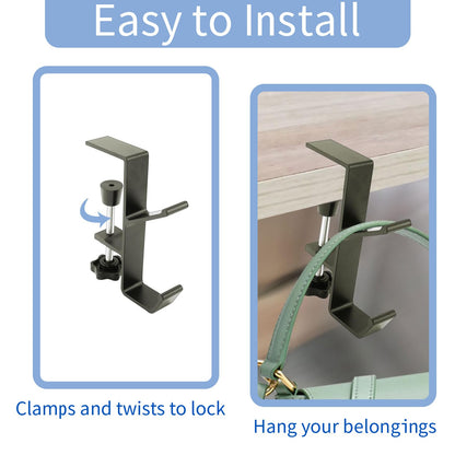 Desk Mount Bag Holder Hook Clamp,On Backpack Hanger Portable Desk Mount Headphones Holder for Reduce Desk Clutter Table Desk Table Hanging Storage (1 Pcs-Double Hook Gray)