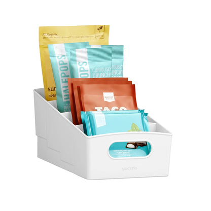 YouCopia ShelfBin Packet Organizer, 4-Tier Stairstep Raised Divided Bin, BPA-Free Storage Caddy for Kitchen Pantry and Cabinet Organization, Tea Bags, Medicine, and More
