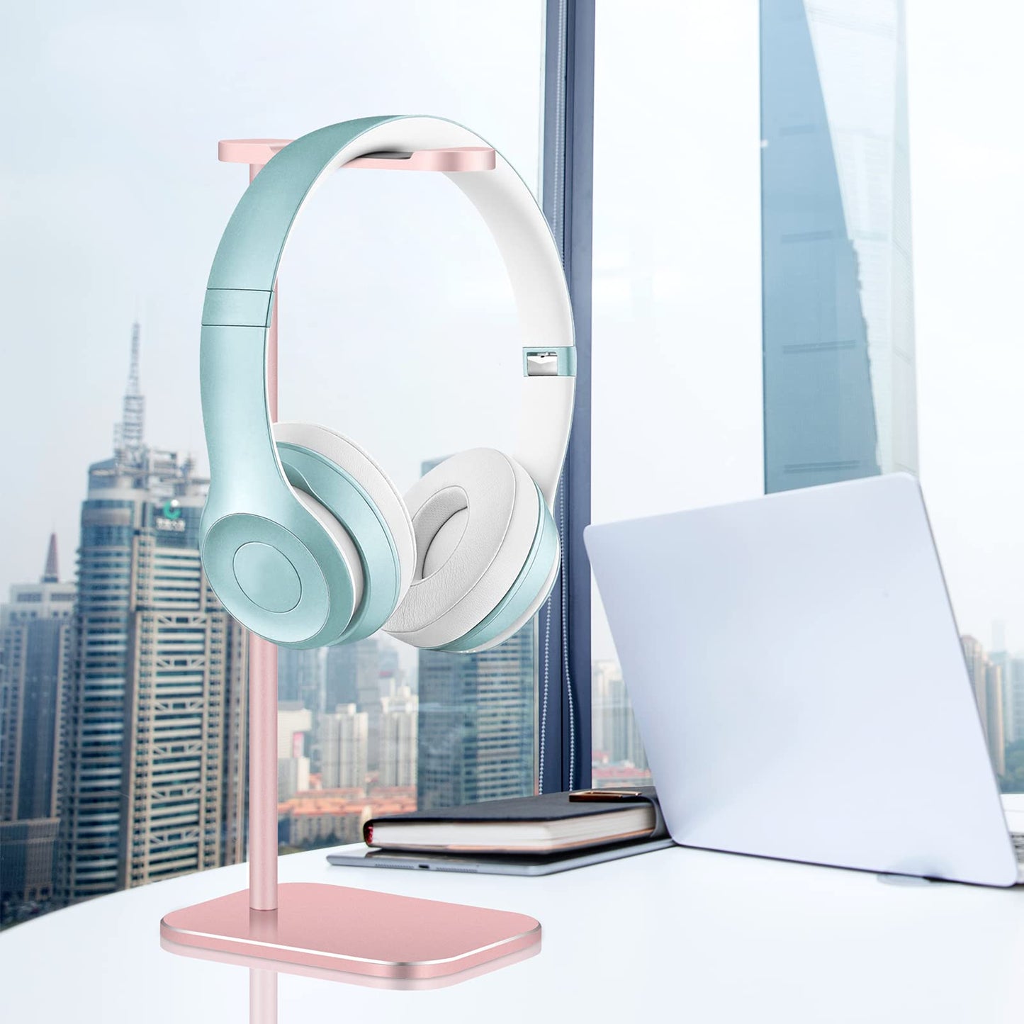 Headphone Stand Aluminum, Headset Holder with Solid Metal Base for Desk, Compatible with Most Headphones (Rose Gold)