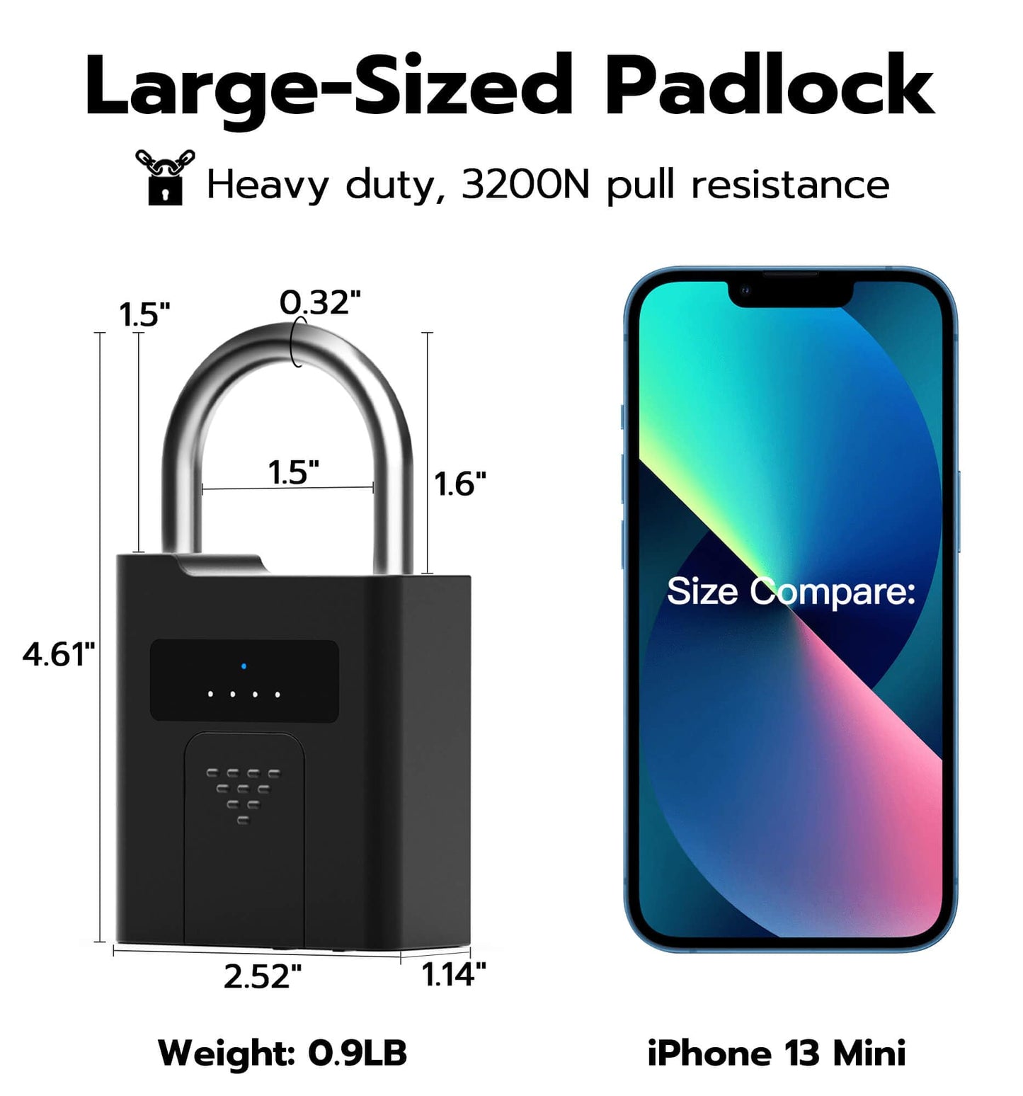 eLinkSmart Fingerprint Padlock with Key Backup, Heavy Duty Weatherproof Bluetooth Biometric Keyless Electronic Digital Smart Pad Lock for Gate Outdoor Fence Gym Locker Pool Shed Storage