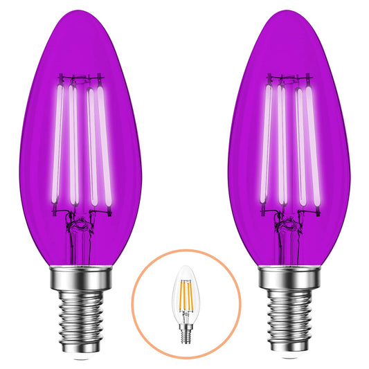 2 Pack E12 Filament LED Purple Light Bulbs – E12 Candelabra Bulb 4W 40 Watt Equivalent - Vintage Lighting Purple LED Bulb Party Decoration, Porch, Halloween Light Bulbs