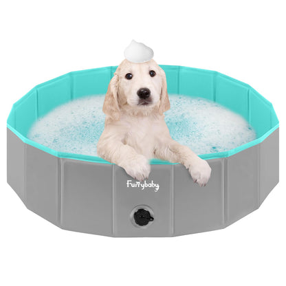 Furrybaby Foldable Dog Pool, Kiddie Pool Hard Plastic, Collapsible Pet Bath Portable Dog Swimming Pool for Pet, Dogs and Cats Grey 32''