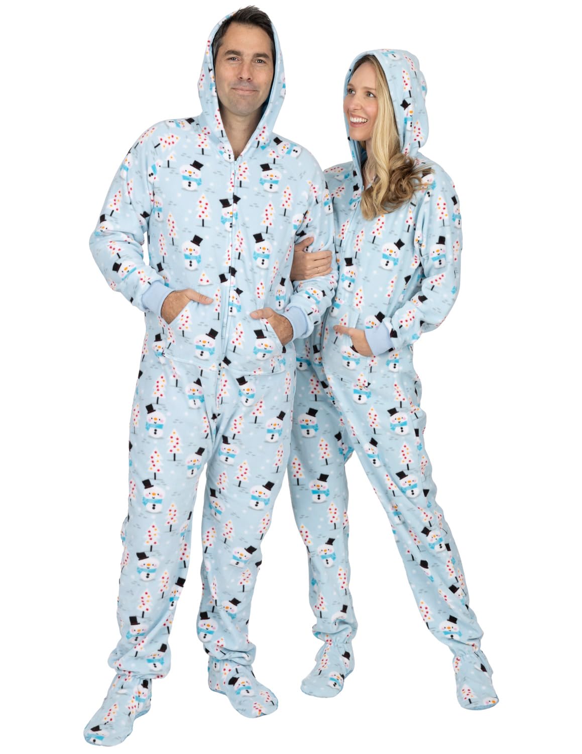 Frosty Winter Adult Hoodie Fleece One Piece - Footed Pajamas - Small Plus Size/Wide (Fits 5'3-5'6")