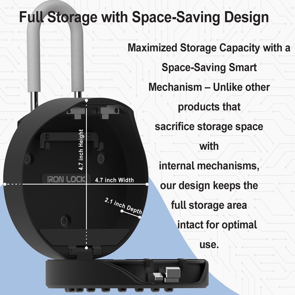 Iron Lock® Portable Smart Key Lock Box - Bluetooth & Mechanical Keyless Entry, App Control, Auto Lock, 2 Interchangeable Shackles (Cable & U-Shackle), IP65 Waterproof, Security Key Cabinets