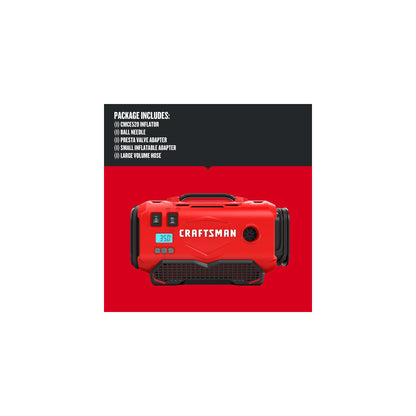 CRAFTSMAN V20 Tire Inflator, Portable Air Compressor, 3 Modes: Cordless, 120V Corded, and 12V Car Adapter, Air Pump, Battery Sold Separately (CMCE520B)