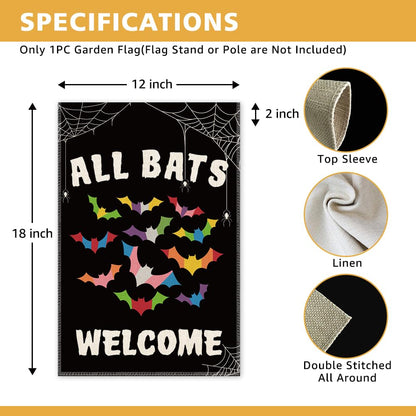 JMYROG All Bats Welcome Garden Flag - Double Sided Yard Outdoor Farmhouse Lawn Porch Decor, Halloween Bats Decor, Inclusive Equality Diversity Flag, LGBTQ Pride
