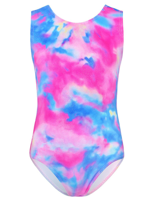 Gymnastics Leotards for Girls 5 6 Years Old Sparkle Pink Blue Tie Dye Sleeveless Fitted Class Tumbling Dancing Bodysuits