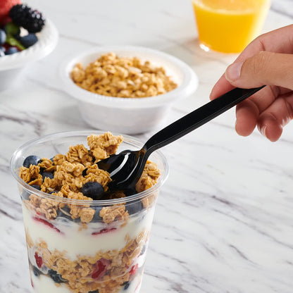 Comfy Package [100 Pack] Basic Black Plastic Spoons, Heavy Duty Disposable Utensils - Perfect for Parties, Events, and Dinner