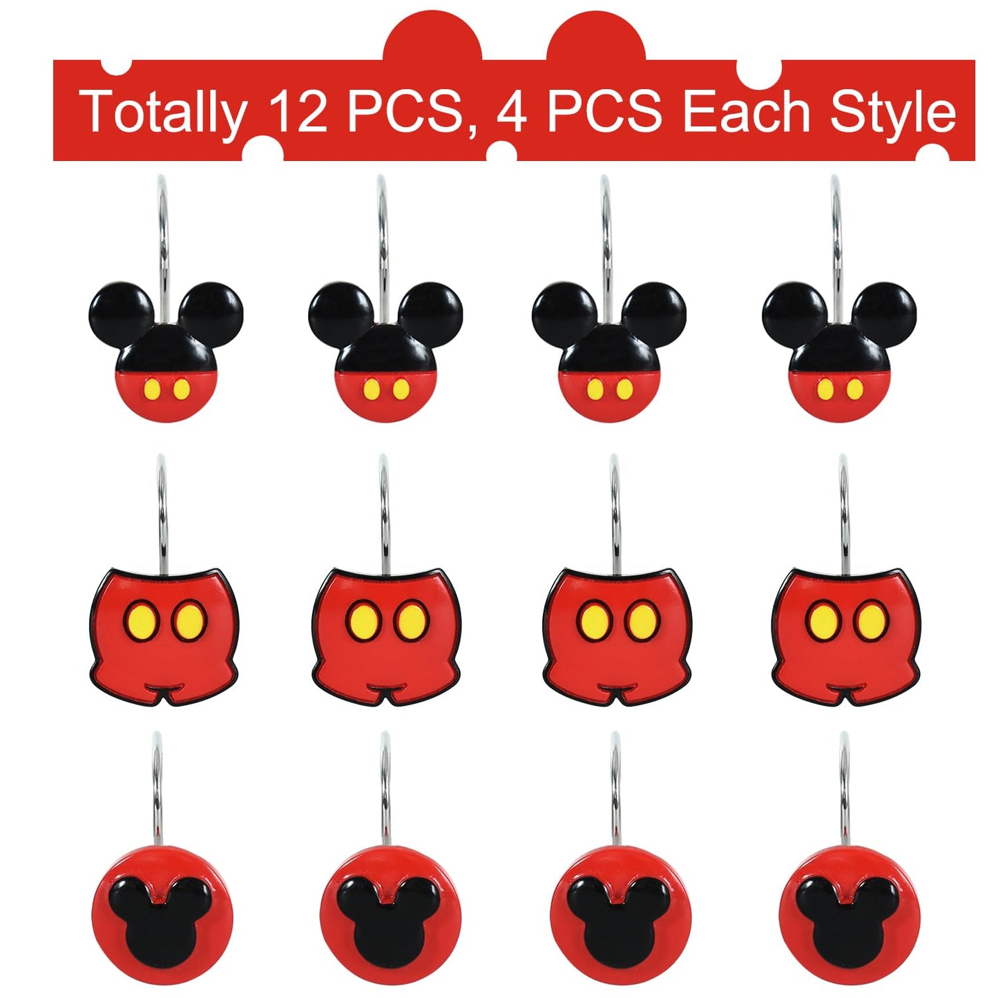 CTOHN 12 Pieces Mouse Shower Curtain Hooks Rings, Mouse Theme Decorative Shower Hooks for Shower Curtain, Stainless Steel Decorative Shower Hangers Rings for Bathroom