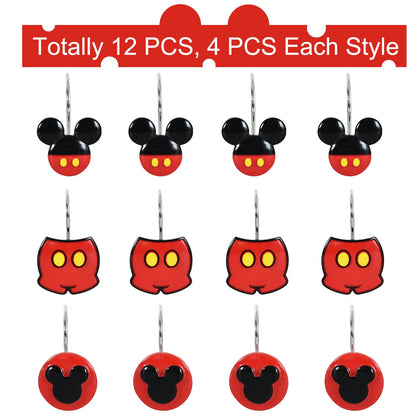 CTOHN 12 Pieces Mouse Shower Curtain Hooks Rings, Mouse Theme Decorative Shower Hooks for Shower Curtain, Stainless Steel Decorative Shower Hangers Rings for Bathroom
