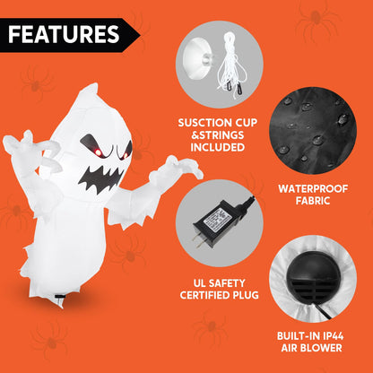 Joiedomi 4.5 FT Halloween Inflatable Ghost with Build-in LEDs, Blow Up Flying Ghost Broke Out from Window for Halloweeen Window Decorations, Yard, Garden, Lawn Decoration