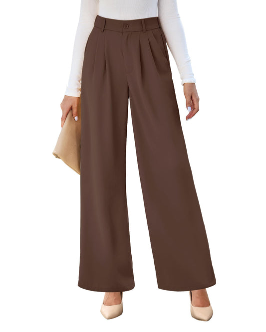 GRAPENT Business Pants - Old Money Style, High Waisted Wide Leg, Brown Chocolate Slacks for Women - Size XXL/20-22