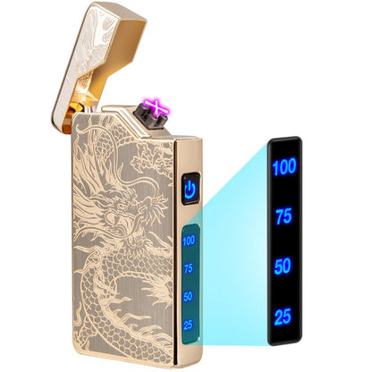 LcFun Electric Lighter USB Rechargeable, Dual Arc Plasma Lighter, Windproof Flameless Lighters, Electronic Lighters with LED Battery Indication Gifts for Men Boyfriend Husband (Dragon Gold)