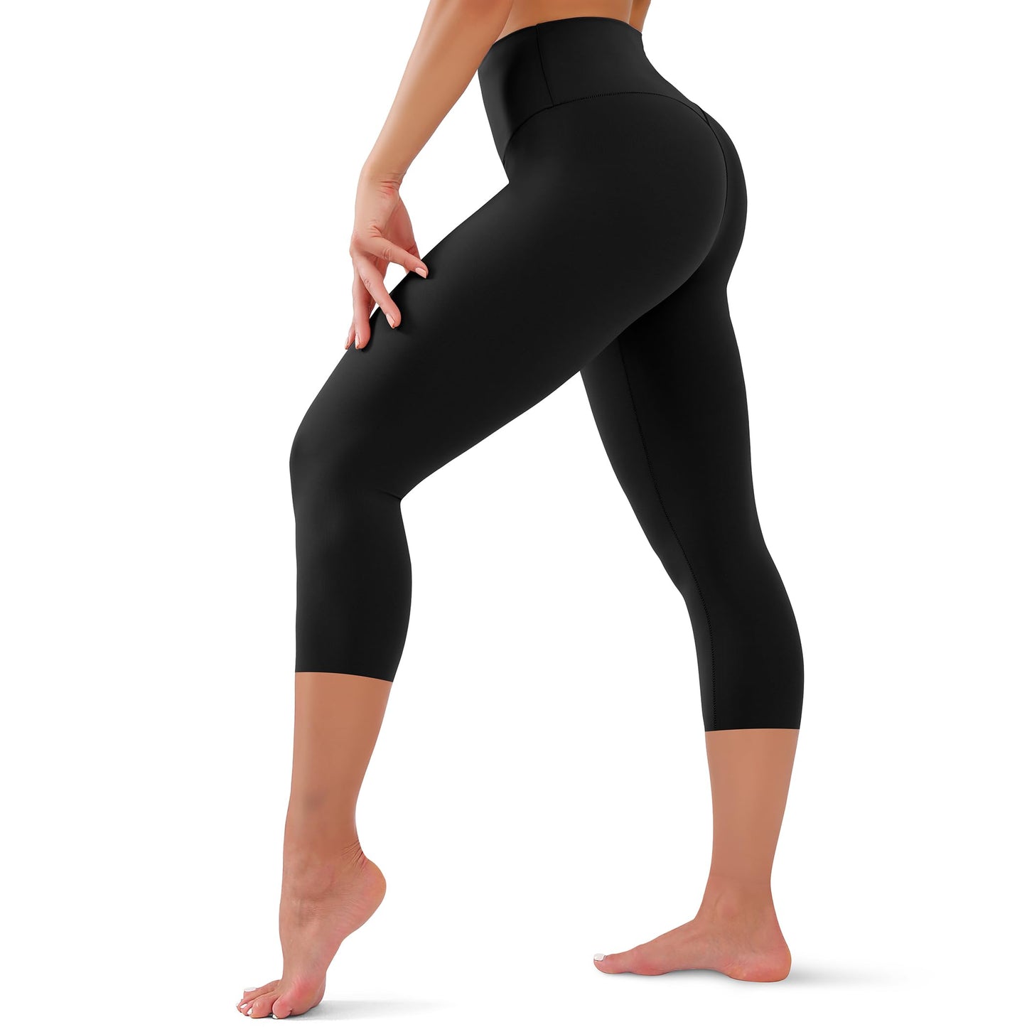 High Waisted Capri Leggings for Women - Tummy Control Soft Yoga Pants for Workout Running No See Through Plus Size Black